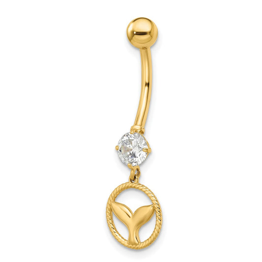 14k CZ Whale Tail Belly Ring