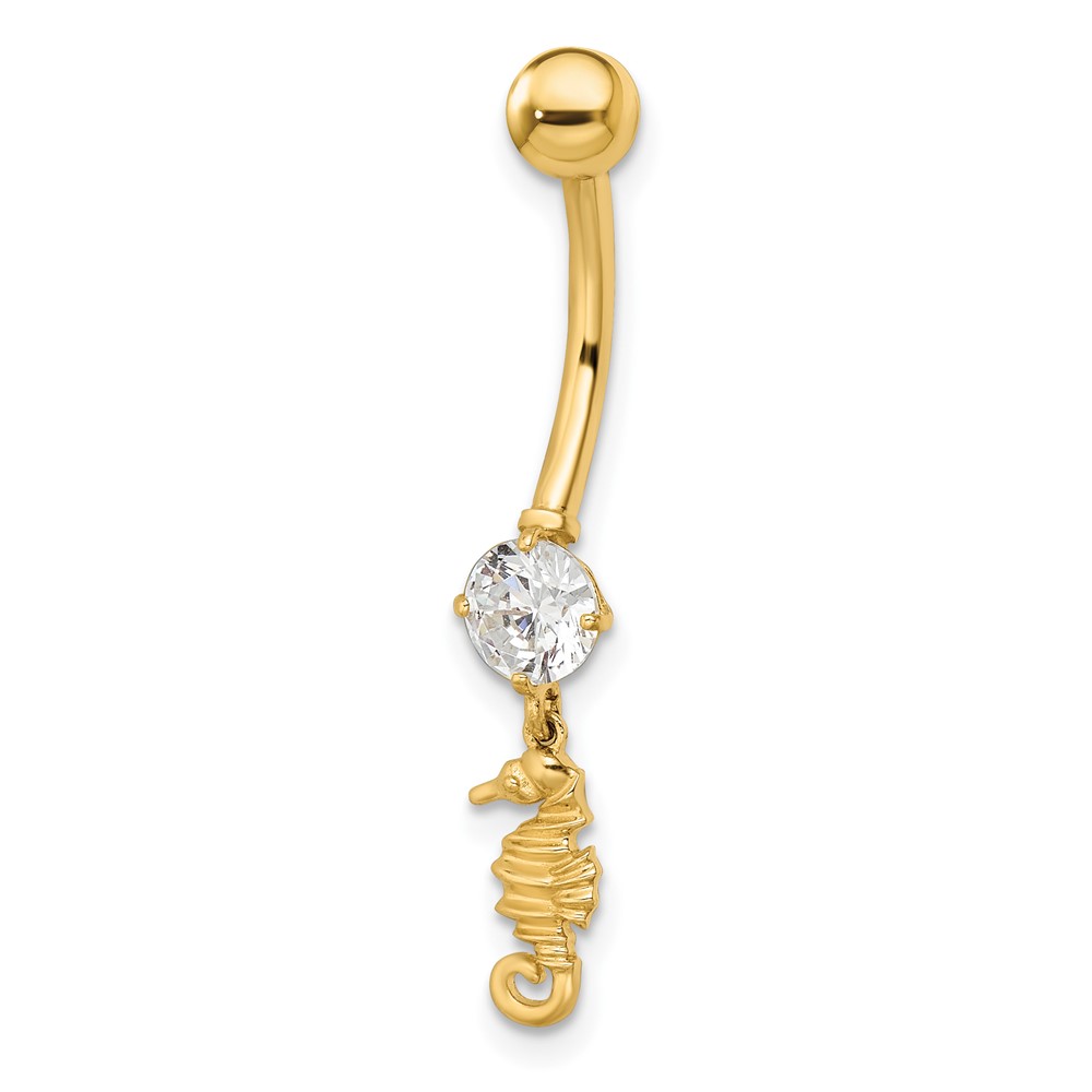 14k CZ Sea Horse Belly Ring