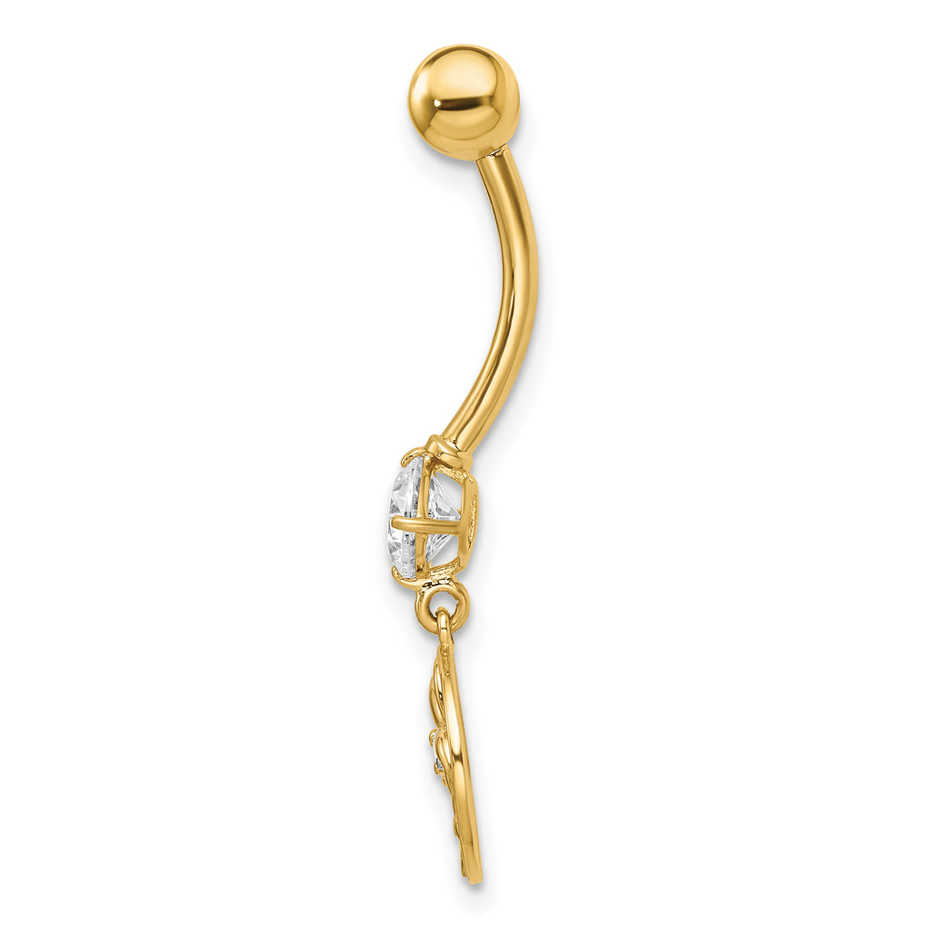 14k CZ Palm Trees Belly Ring