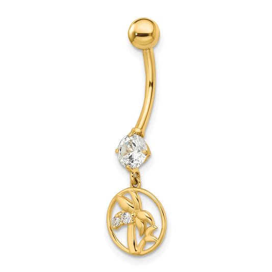 14k CZ Palm Trees Belly Ring