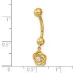 14K 14 Gauge Dangle Flower CZ Belly/Navel Ring Body Jewelry