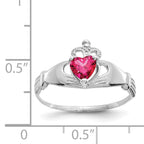 14k White Gold CZ July Birthstone Claddagh Heart Ring