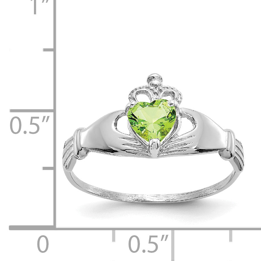 14k White Gold CZ August Birthstone Claddagh Heart Ring