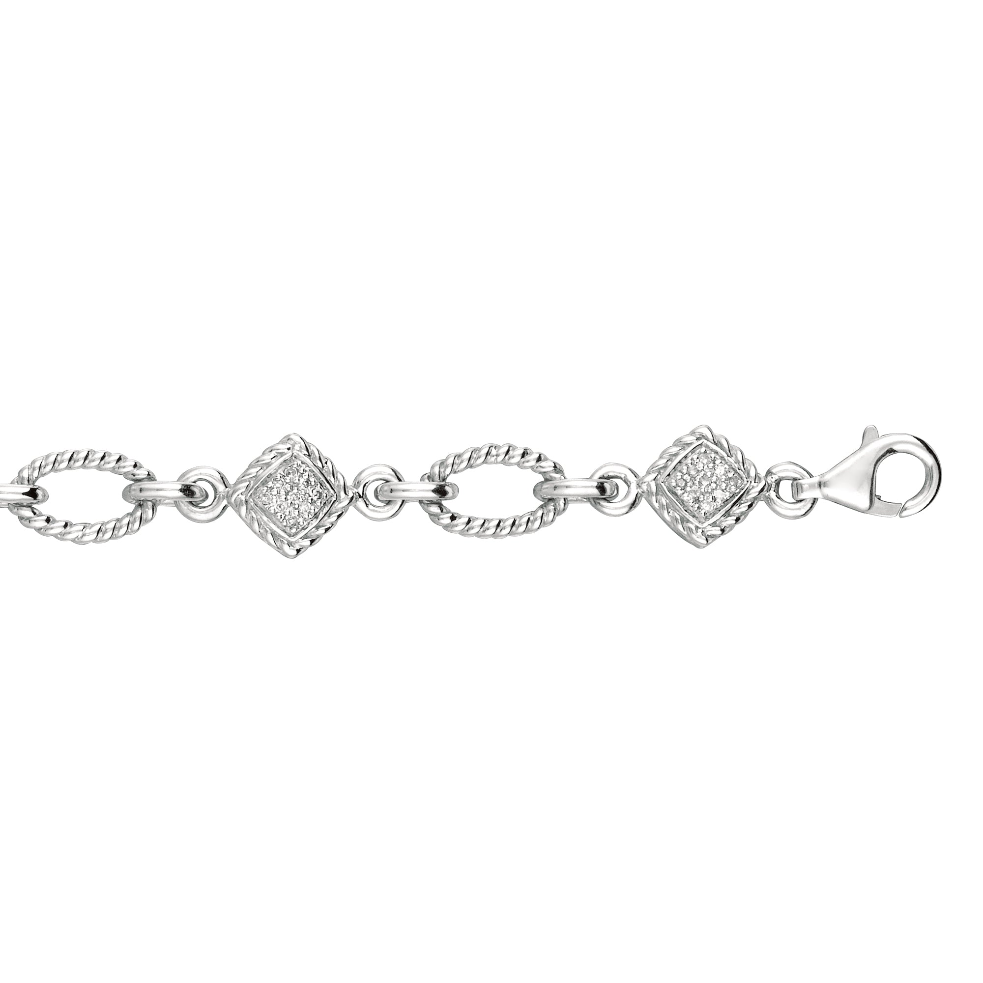 Silver Open Oval Rope .25ct Diamond Accent Link Bracelet