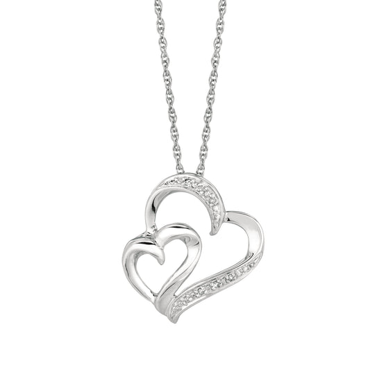 Silver Diamond Accent .03ct Interlocked Hearts Necklace
