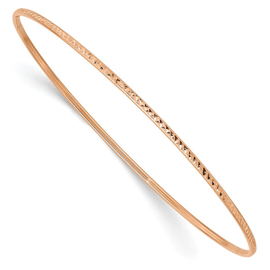 14k 1.5mm Rose Gold Diamond-Cut Slip-on Bangle Bracelet