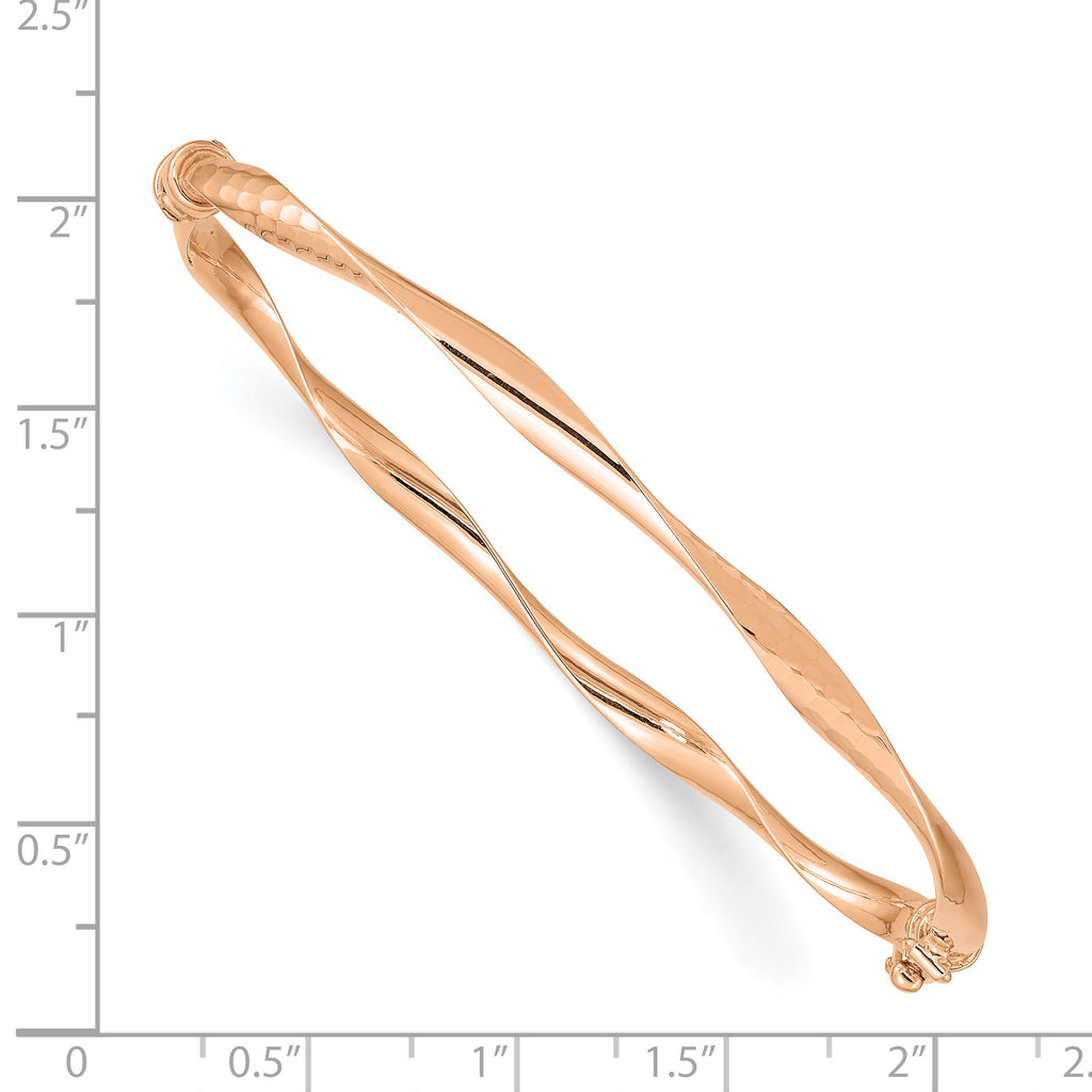 14K Rose Gold Hammered Textured Hinged Bangle Bracelet