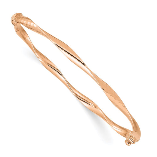 14K Rose Gold Hammered Textured Hinged Bangle Bracelet