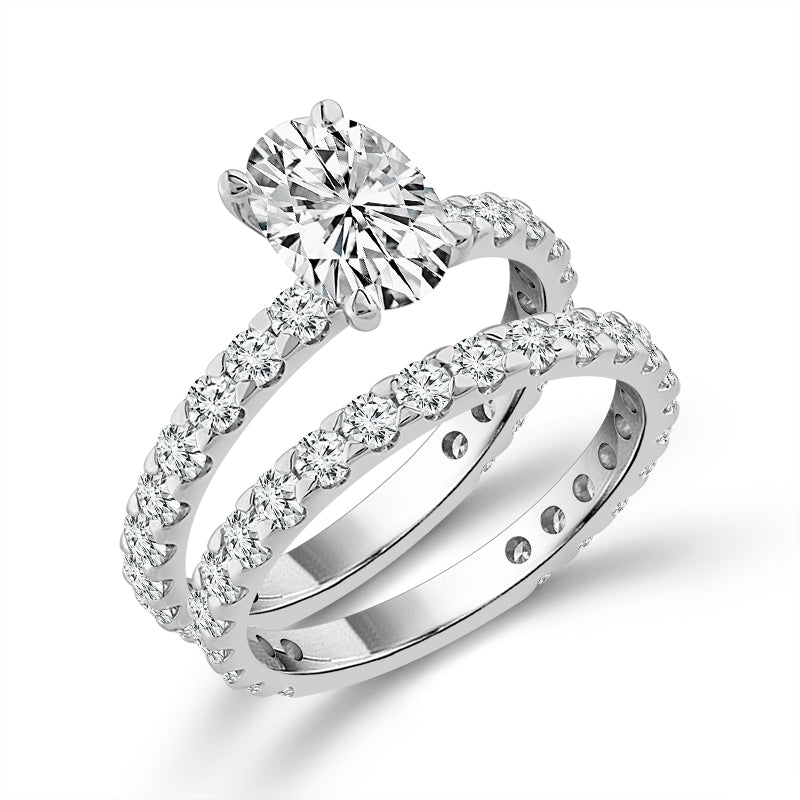 Diamond Bridal Set 1 Ct Center OV 14k White Gold