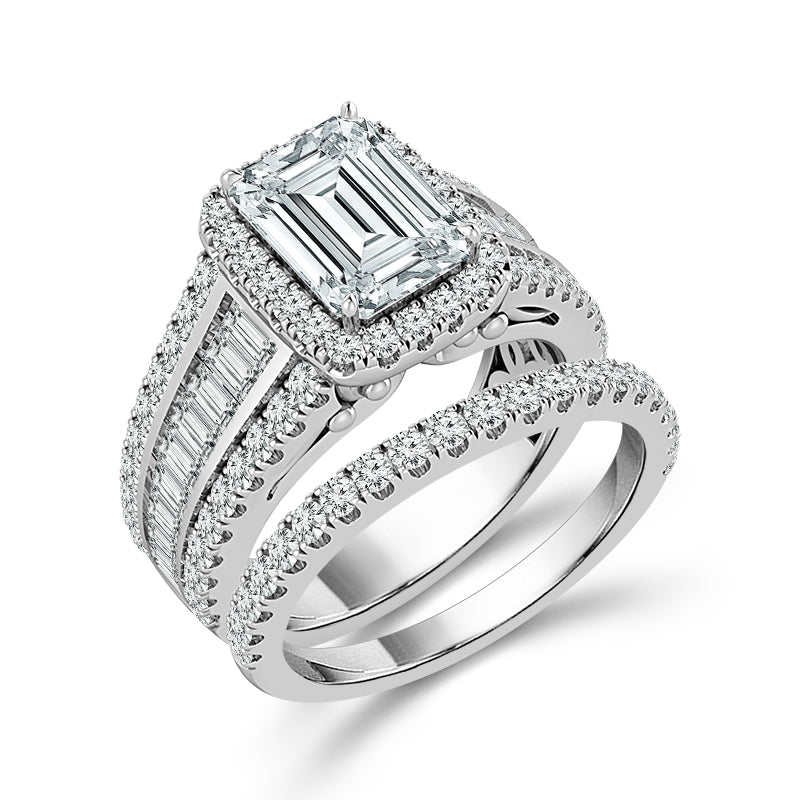 Diamond Bridal Set 2 Ct Center EM 14k White Gold