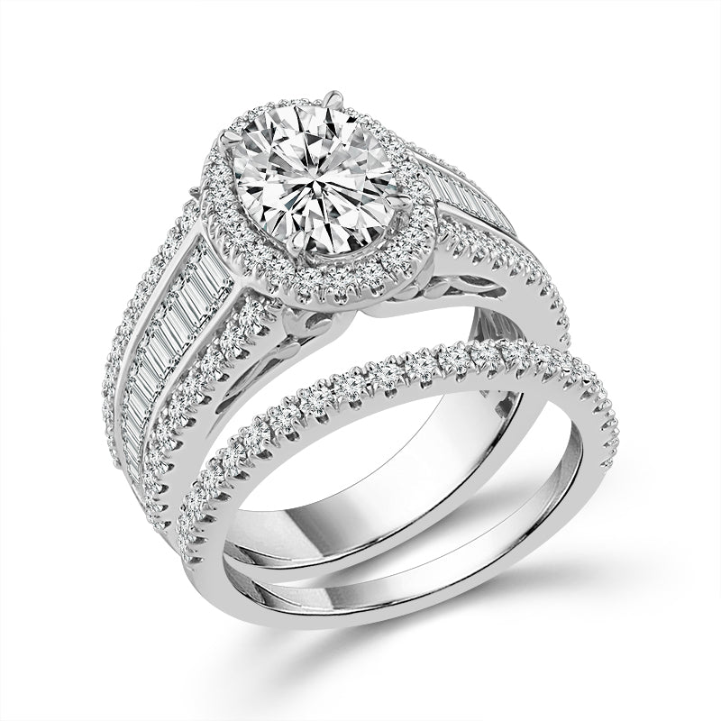 Diamond Bridal Set 2 Ct Center OV 14k White Gold