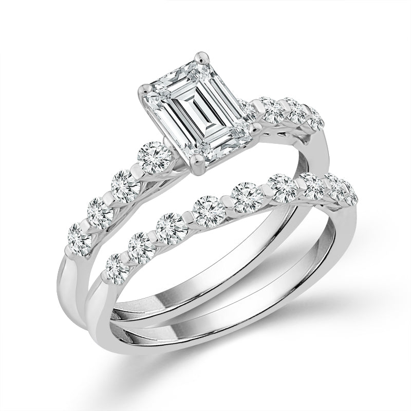 Diamond Bridal Set 1 Ct Center EM 14k White Gold