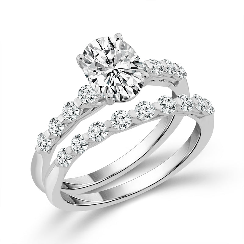 Diamond Bridal Set 1 Ct Center OV 14k White Gold