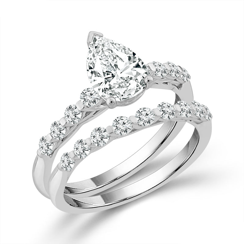 Diamond Bridal Set 1 Ct Center PE 14k White Gold