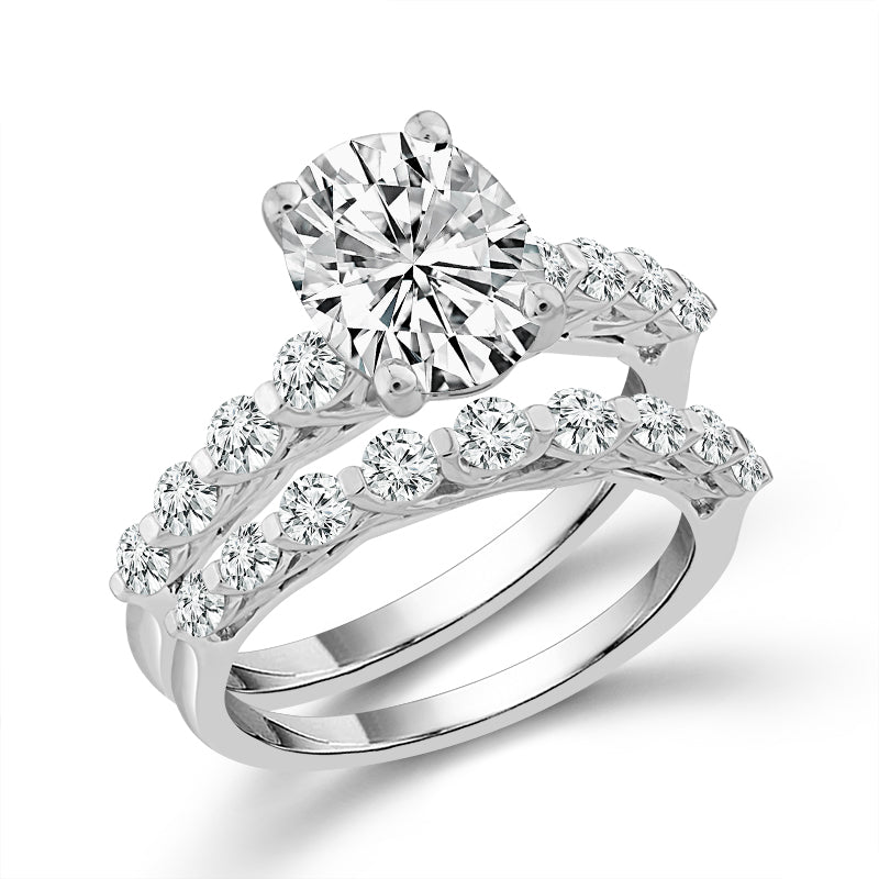 Diamond Bridal Set 1 1/2 Ct Center OV 14k White Gold