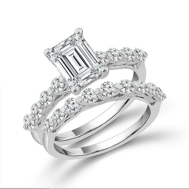 Diamond Bridal Set 1 1/2 Ct Center EM 14k White Gold