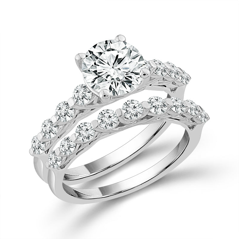 Diamond Bridal Set 1 1/2 Ct Center RD 14k White Gold