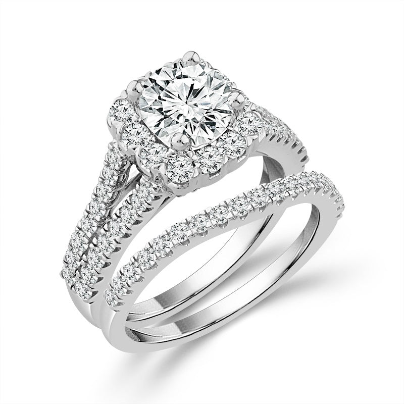 Diamond Bridal Set 3/4 Ct Center RD 14k White Gold