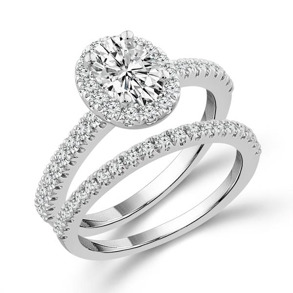 Diamond Bridal Set 3/4 Ct Center OV 14k White Gold