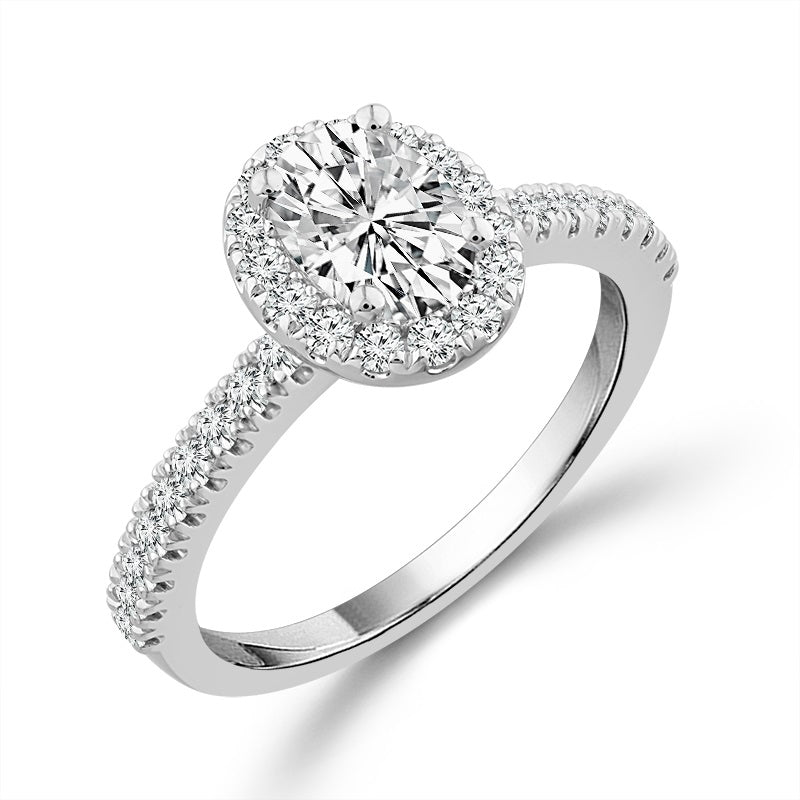 Diamond Bridal Set 3/4 Ct Center OV 14k White Gold