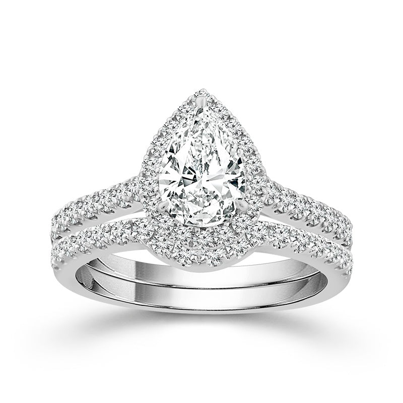 Diamond Bridal Set 1 Ct Center PE 14k White Gold