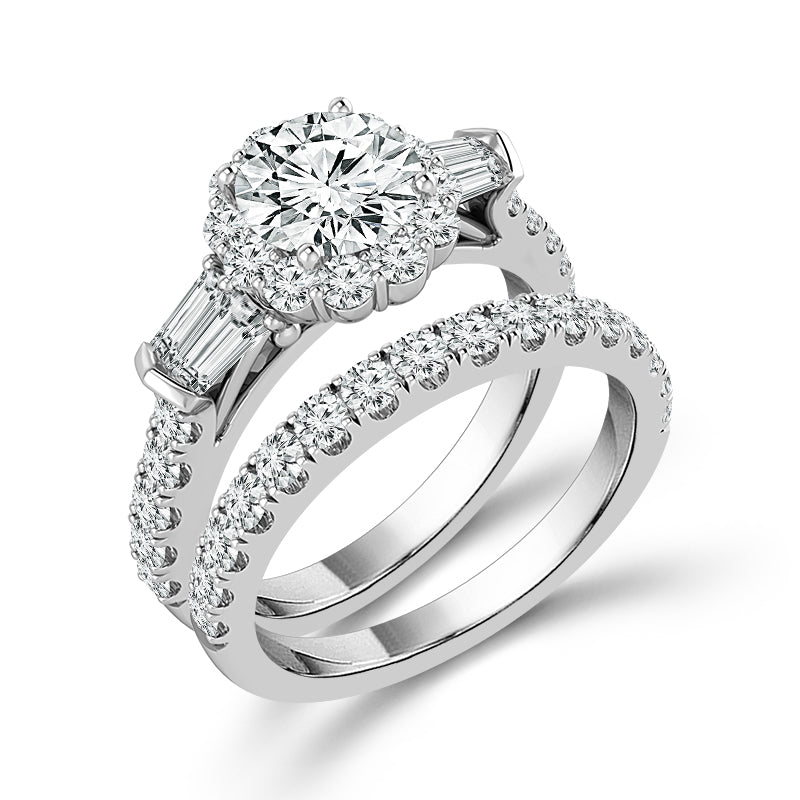 Diamond Bridal Set 3/4 Ct Center RD 14k White Gold