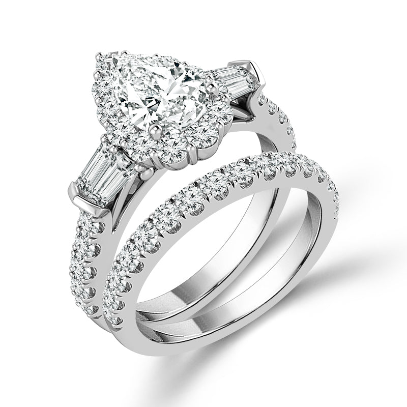 Diamond Bridal Set 3/4 Ct Center PE 14k White Gold