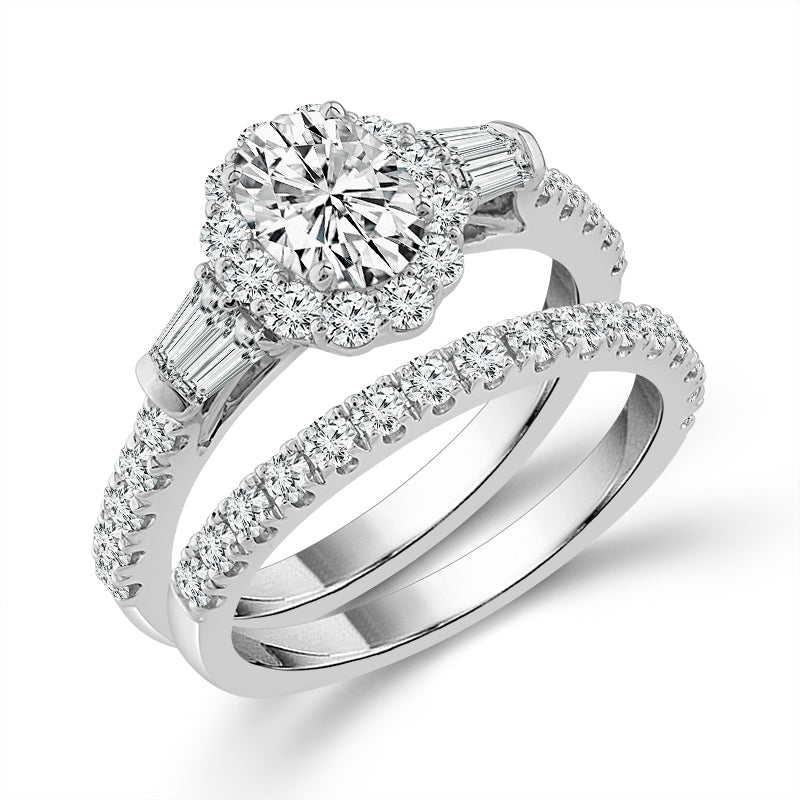 Diamond Bridal Set 3/4 Ct Center OV 14k White Gold