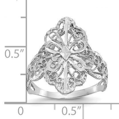 14K White Gold Diamond Cut Filigree Ring