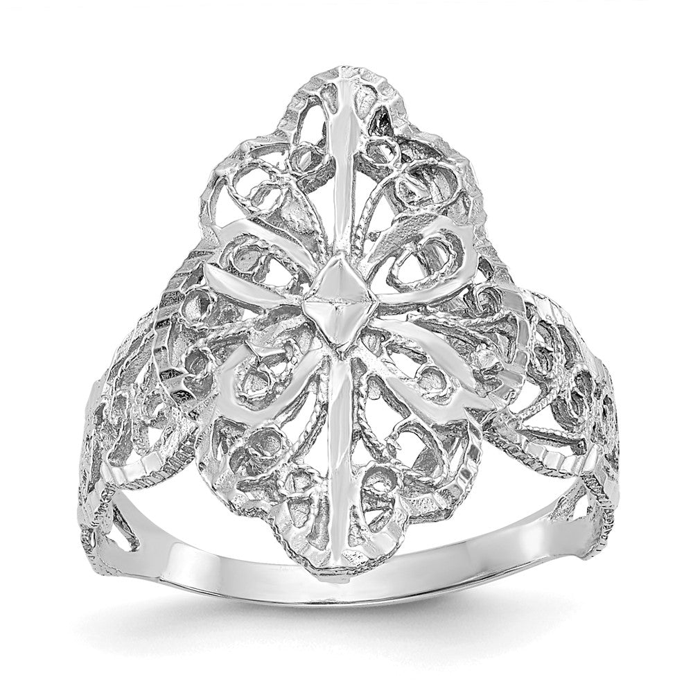 14K White Gold Diamond Cut Filigree Ring