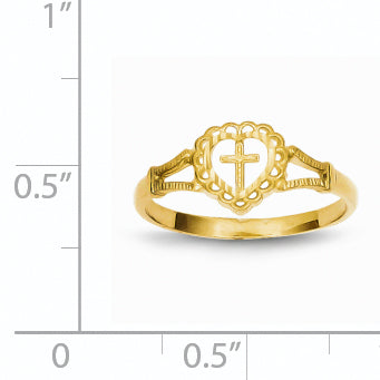 14K Diamond-Cut Childs Heart & Cross Ring
