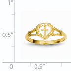 14K Diamond-Cut Childs Heart & Cross Ring