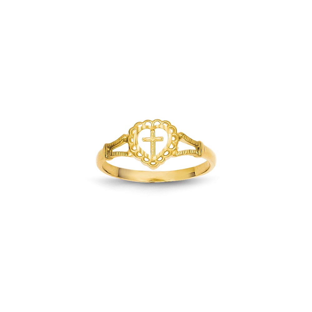 14K Diamond-Cut Childs Heart & Cross Ring