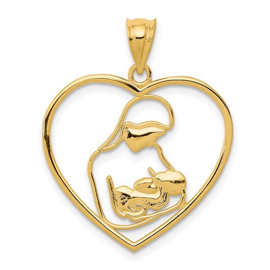 14k Mother and Child in Heart Pendant