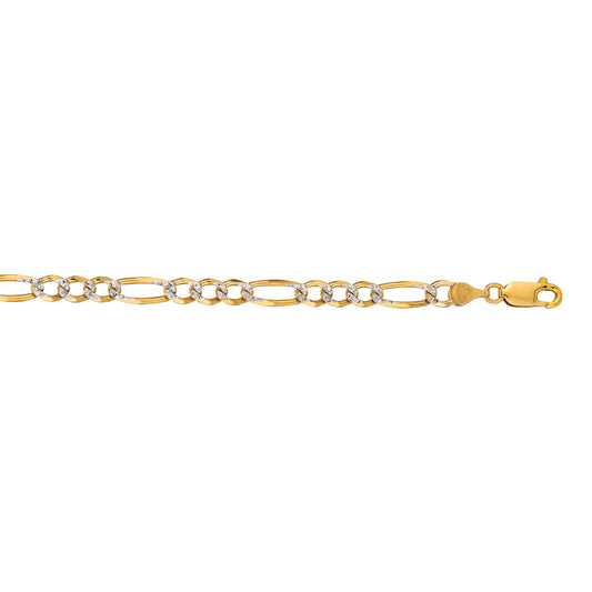 14K Gold 4.75mm White Pave Figaro Chain