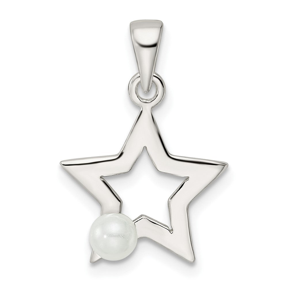 Sterling Silver Polished Imitation Pearl Star Pendant