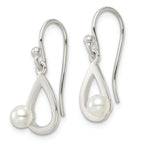 Sterling Silver Polished Teardrop w/ Imitation Pearl Shepherd Hook Earrings