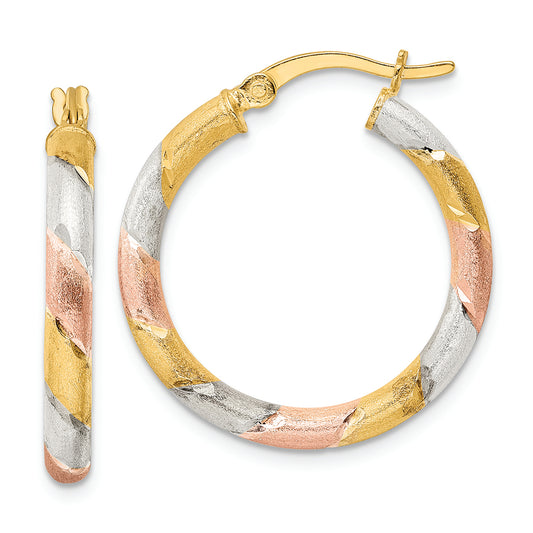 Sterling Silver Gold and Rose-tone Diamond-cut Circle Hoop Earrings