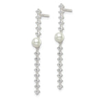 Sterling Silver Polished CZ and Glass Pearl Post Earrings