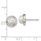 Sterling Silver Rho-plated CZ 6-7mm White Button FWC Pearl Post Earrings