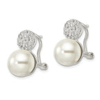 Sterling Silver Imitation Shell Pearl and CZ Omega Back Earrings
