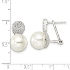 Sterling Silver Imitation Shell Pearl and CZ Omega Back Earrings
