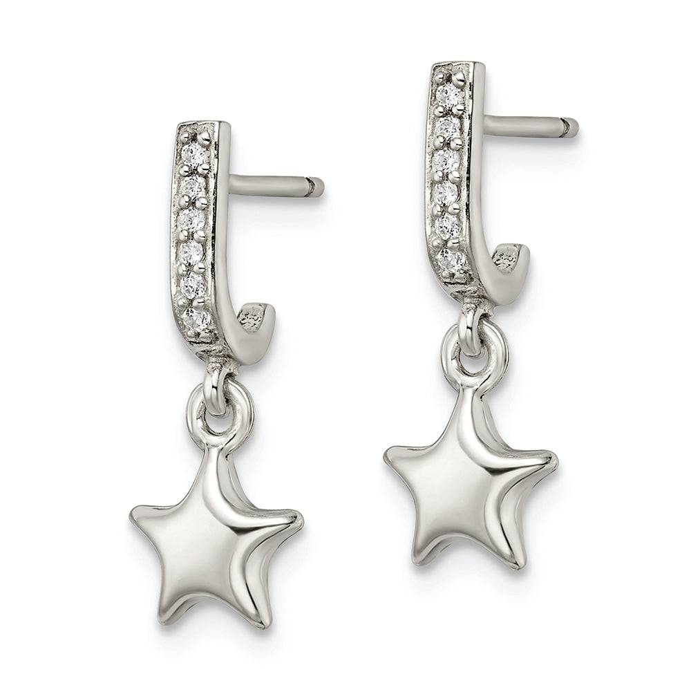 Sterling Silver Kids Puffed Star CZ J-Hoop Post Earrings