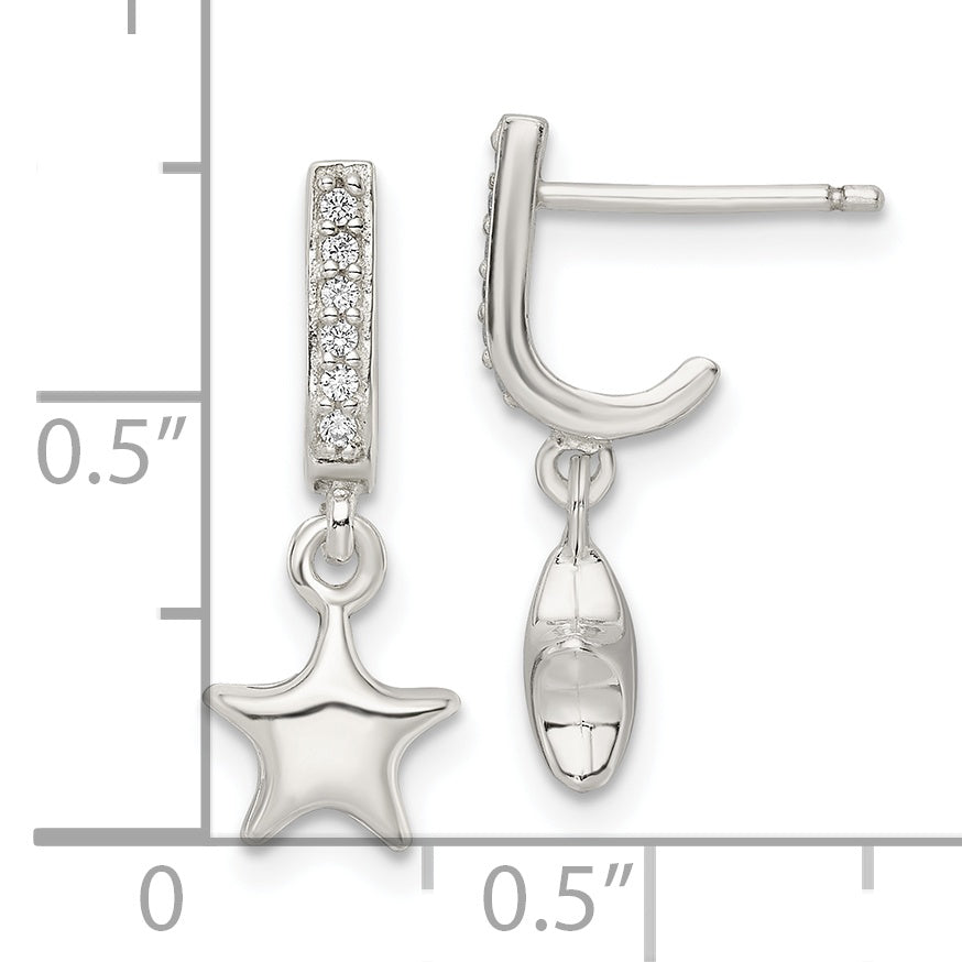 Sterling Silver Kids Puffed Star CZ J-Hoop Post Earrings