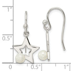 Sterling Silver Polished Imitation Pearl Star Shepherd Hook Earrings
