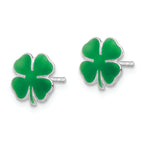 Sterling Silver RH-plated Enamel Kids Four Leaf Clover Post Earrings