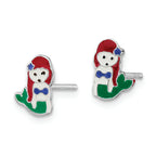 Sterling Silver RH-plated Enamel Kids Mermaid Post Earrings