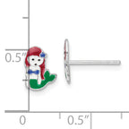Sterling Silver RH-plated Enamel Kids Mermaid Post Earrings