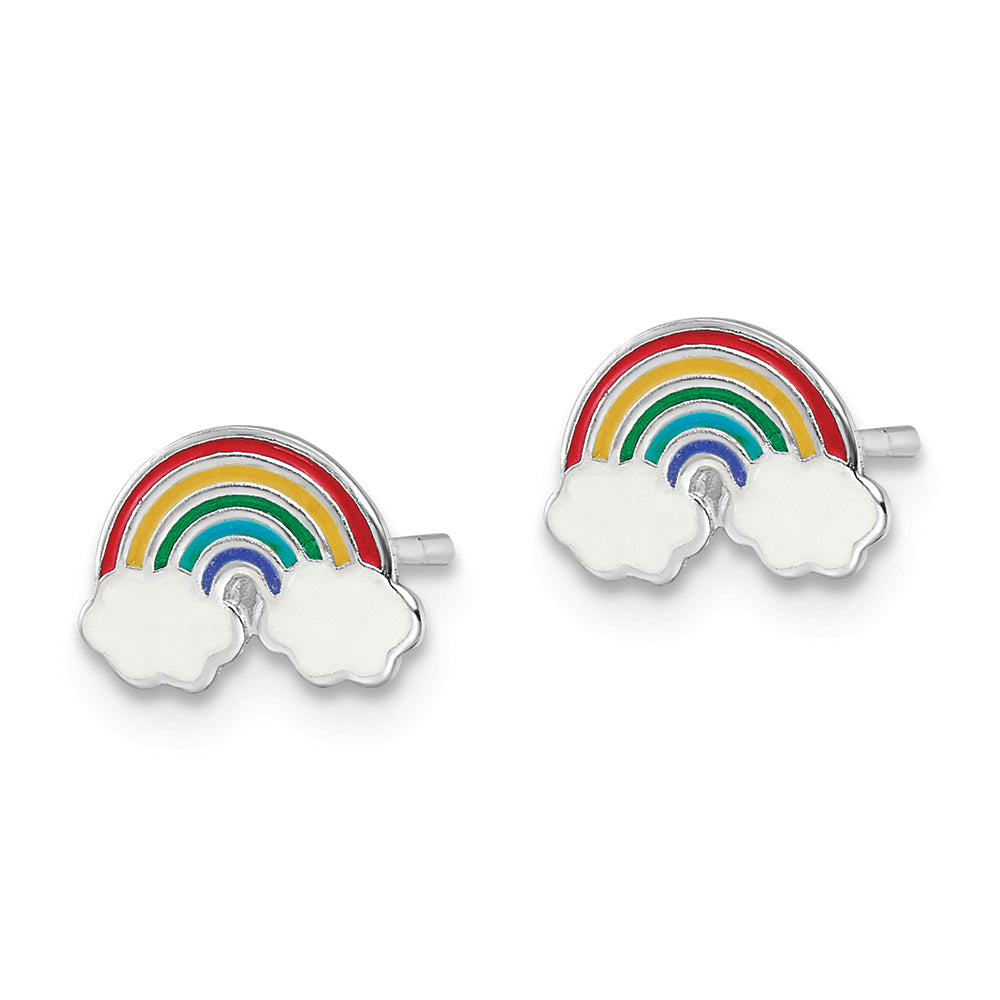 Sterling Silver RH-plated Enamel Kids Rainbow Post Earrings