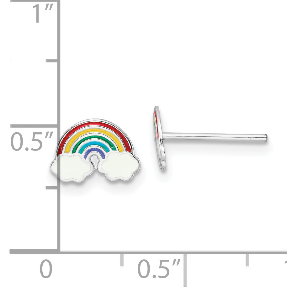 Sterling Silver RH-plated Enamel Kids Rainbow Post Earrings